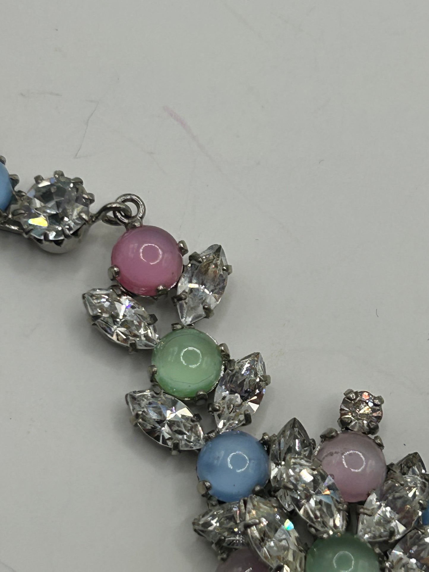 Vintage 1950s Rhinestone Pastel Glass Stone Drop Necklace Roger Jean Pierre.