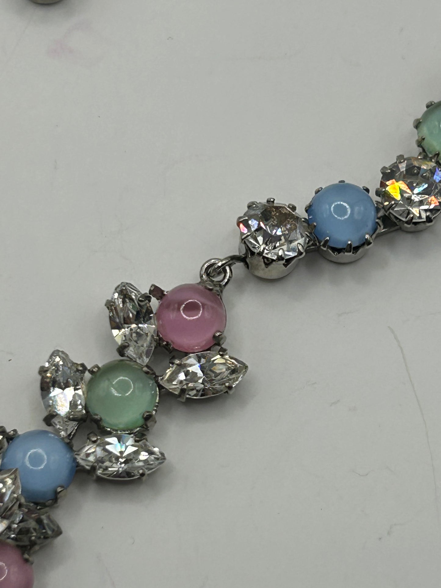 Vintage 1950s Rhinestone Pastel Glass Stone Drop Necklace Roger Jean Pierre.