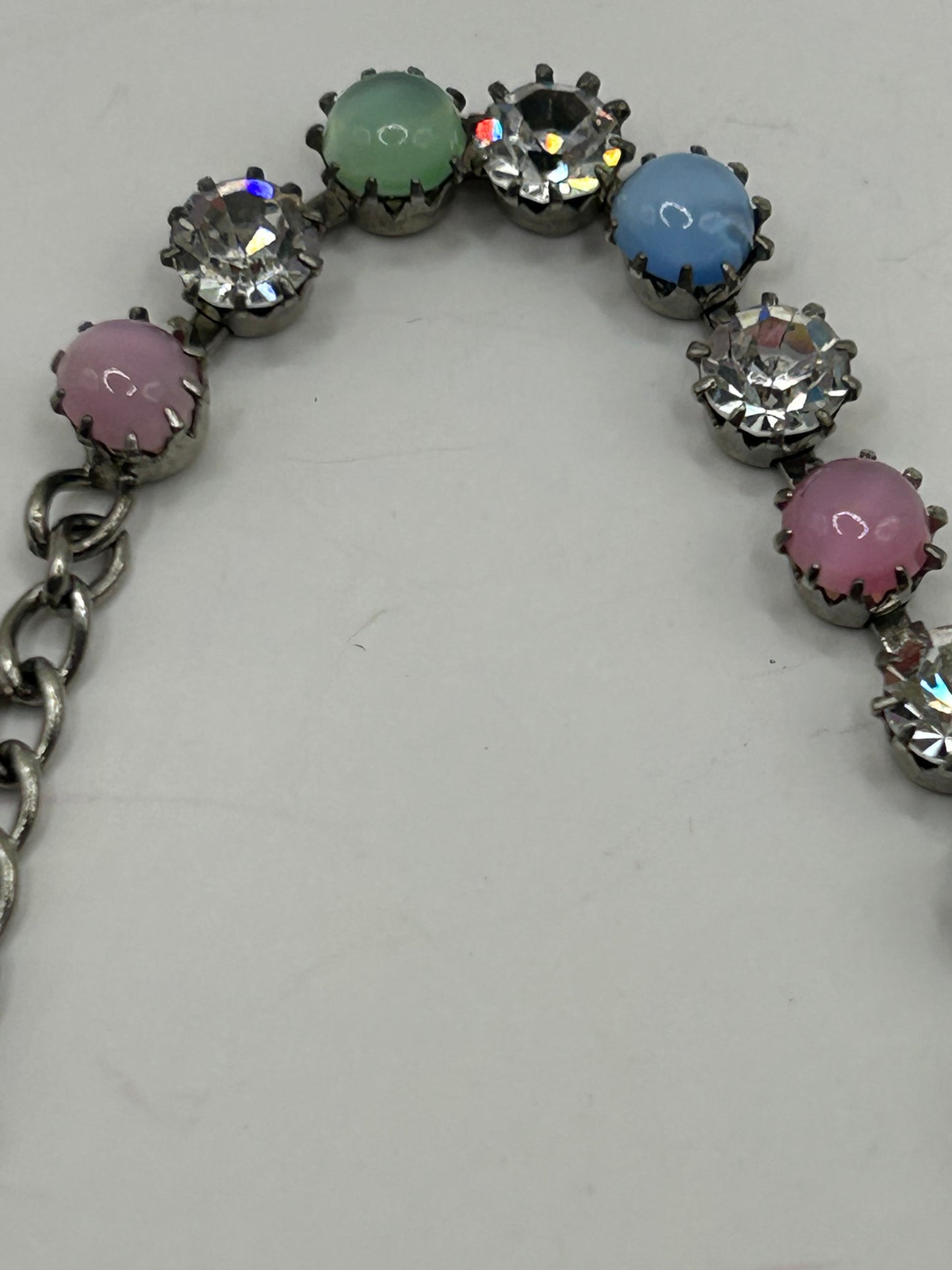 Vintage 1950s Rhinestone Pastel Glass Stone Drop Necklace Roger Jean Pierre.