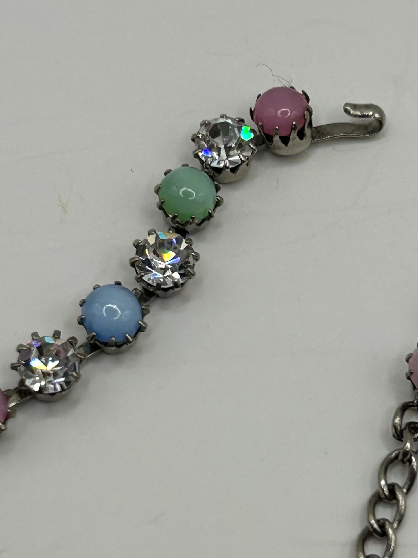 Vintage 1950s Rhinestone Pastel Glass Stone Drop Necklace Roger Jean Pierre.