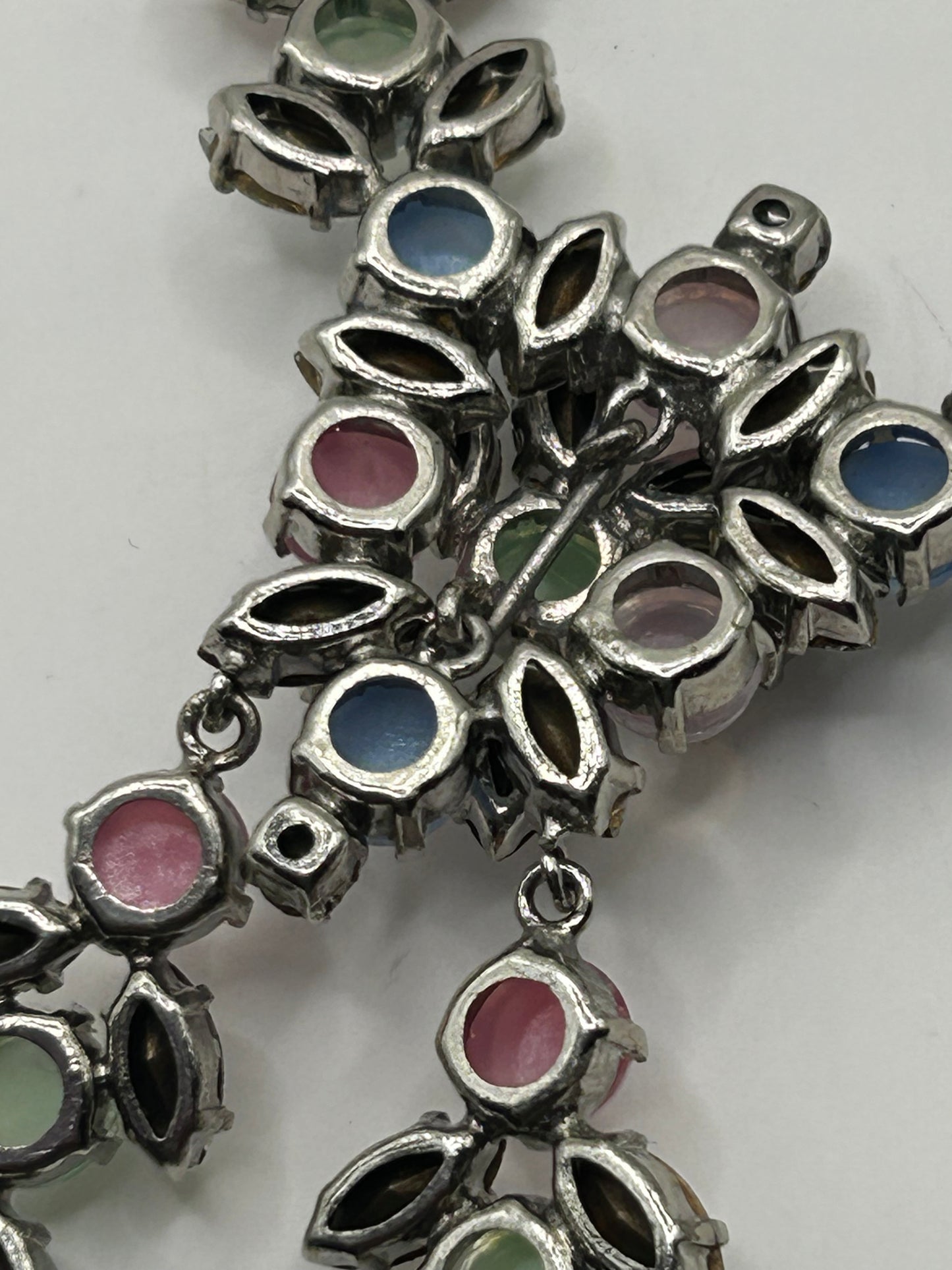 Vintage 1950s Rhinestone Pastel Glass Stone Drop Necklace Roger Jean Pierre.