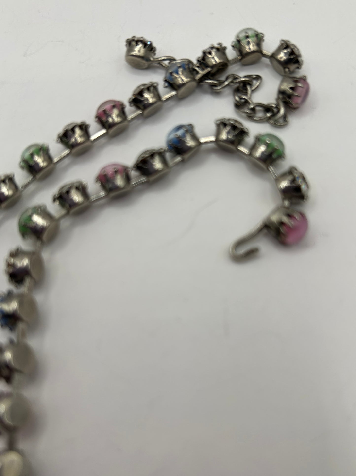 Vintage 1950s Rhinestone Pastel Glass Stone Drop Necklace Roger Jean Pierre.