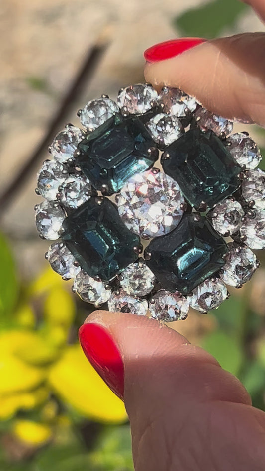 Christian Dior vintage blue and clear crystal 1950s Brooch.